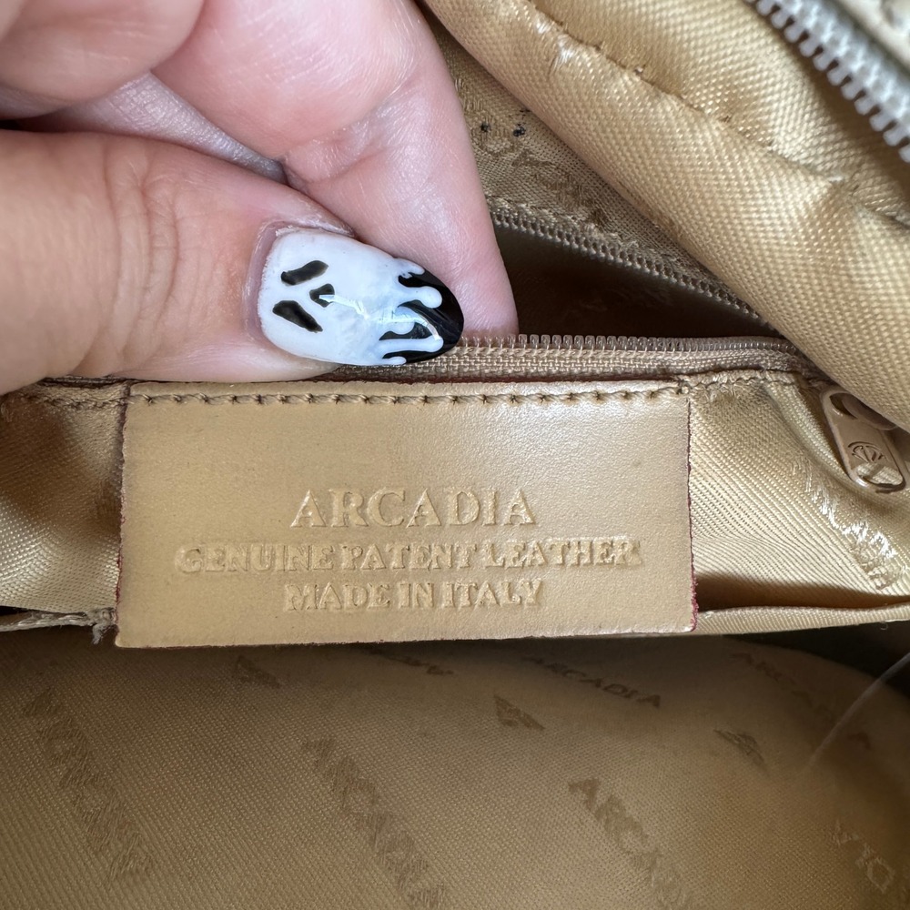 Arcadia Cream Patent Satchel Backpack with Tan Straps - Picture 7 of 8